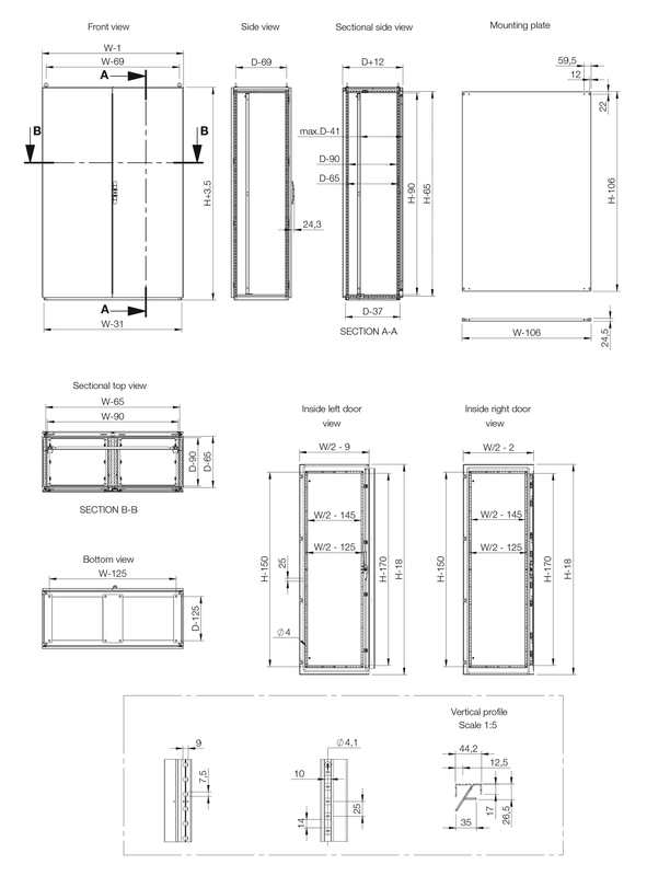 Напольный шкаф 2000x1200x600 мм двухстворчатая дверь, с монтажной панелью, нержавеющая сталь AISI 304L, IP 55  арт. MCDS20126  купить у официального дистрибьютора в Санкт-Петербурге и Москве с доставкой.