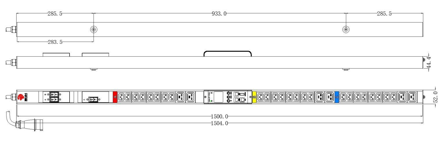 Блок распределения питания BNH B800.M, IEC С13 х24, IEC С19 х6, шнур 3м, 1500х52х45 мм(ВхШхГ), 16А, 3ф, вход IEC 309 16A 3P+N+E, чёрный  арт. B800.M-3x16-24C13-6C19  купить у официального дистрибьютора в Санкт-Петербурге и Москве с доставкой.