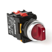 Переключатель с подсветкой, с фиксацией, 3 положения 1-0-2, 2NC. AC/DC 24 В. (Красный) арт. PB0-AK134B5  купить у официального дистрибьютора в Санкт-Петербурге и Москве с доставкой по РФ.