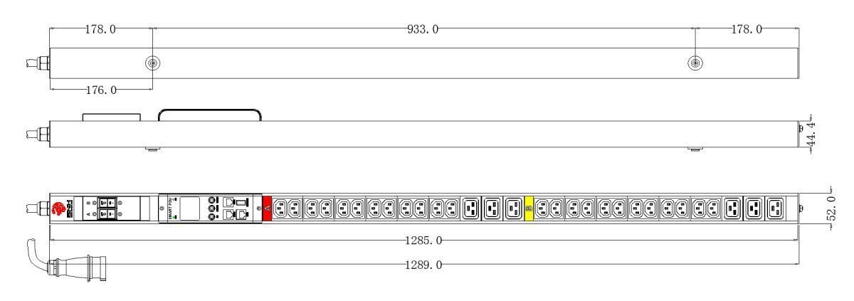 Блок распределения питания BNH B800.M, IEC С13 х24, IEC С19 х6, шнур 3м, 1289х52х45 мм(ВхШхГ), 32А, 1ф, вход IEC 309 32A P+N+E, чёрный  арт. B800.M-1x32-24C13-6C19  купить у официального дистрибьютора в Санкт-Петербурге и Москве с доставкой.