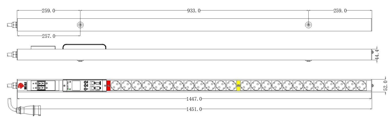 Блок распределения питания BNH B800.M, Schuko х24, шнур 3м, 1451х52х44,4 мм(ВхШхГ), 32А, 1ф, вход IEC 309 32A P+N+E, чёрный  арт. B800.M-1x32-24S  купить у официального дистрибьютора в Санкт-Петербурге и Москве с доставкой.