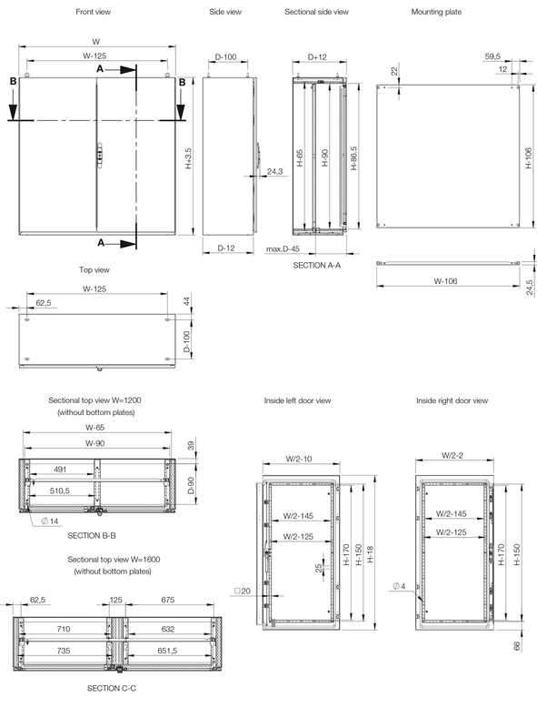Напольный шкаф с монтажой панелью 2000 х 1200 х 400 мм двухдверный, IP 55  арт. EKD20124  купить у официального дистрибьютора в Санкт-Петербурге и Москве с доставкой.