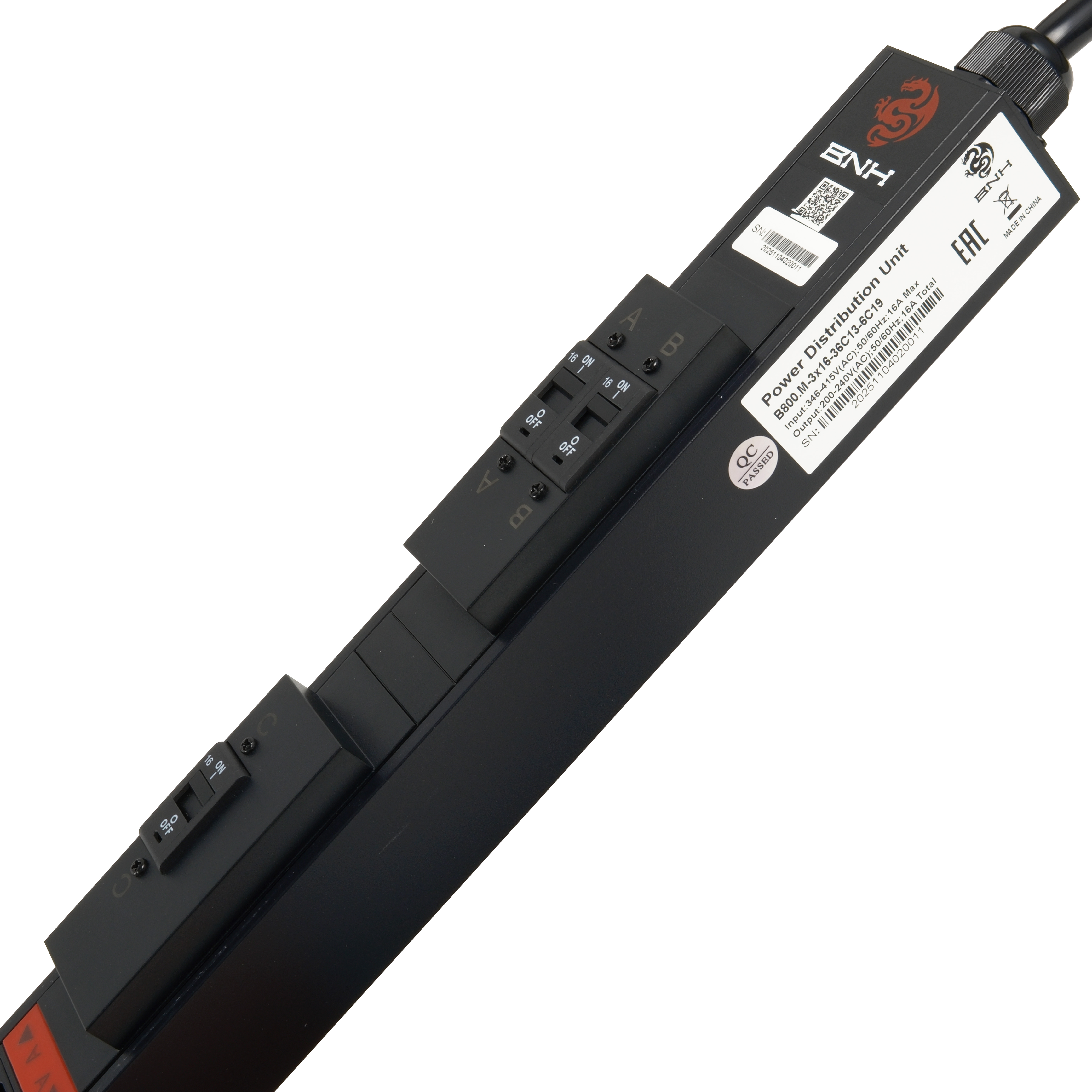 Блок распределения питания BNH B800.M, IEC С13 х36, IEC С19 х6, шнур 3м, 1747х52х45 мм(ВхШхГ), 16А, 3ф, вход IEC 309 16A 3P+N+E, чёрный  арт. B800.M-3x16-36C13-6C19  купить у официального дистрибьютора в Санкт-Петербурге и Москве с доставкой.