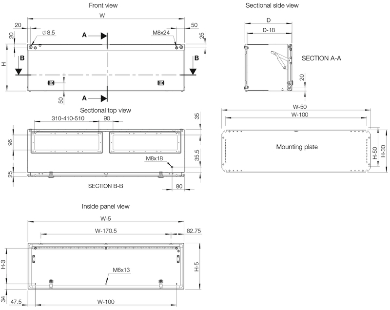 Настенный шкаф, 300x800x300 мм  без монтажной панели IP 66 TYPE 4, 12, 13 IK 10  арт. MAP0308030PER5  купить у официального дистрибьютора в Санкт-Петербурге и Москве с доставкой.