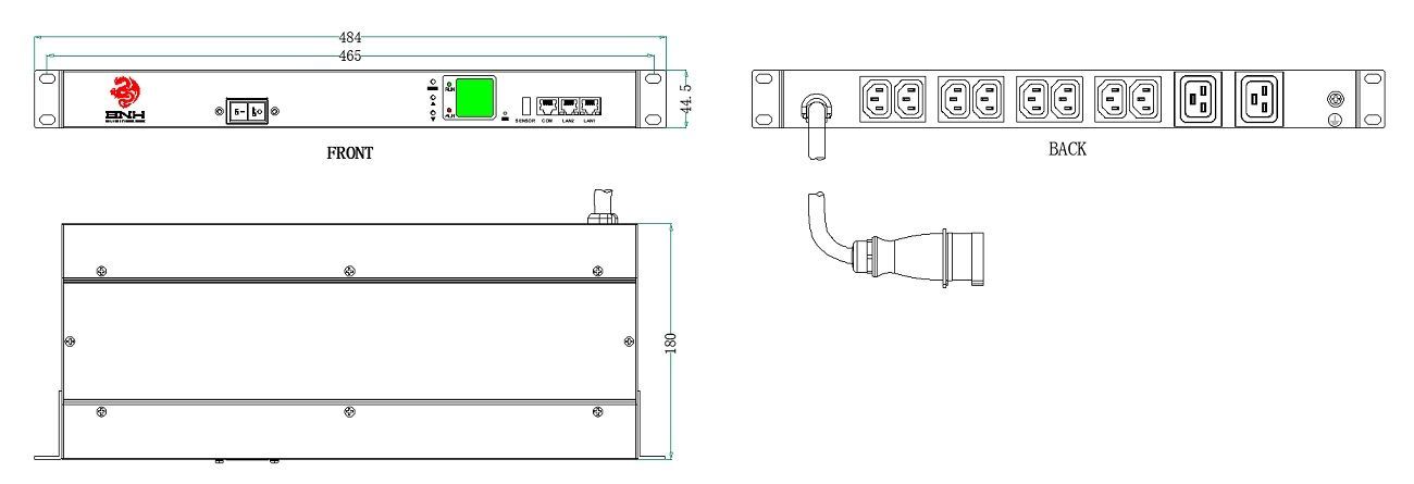 Блок распределения питания BNH B800.M, IEC С13 х8, IEC С19 х2, шнур 3м, 44,5х484х180 мм(ВхШхГ), 16А, 1ф, вход IEC 309 16A P+N+E, чёрный  арт. B800.M-1x16-8C13-2C19  купить у официального дистрибьютора в Санкт-Петербурге и Москве с доставкой.