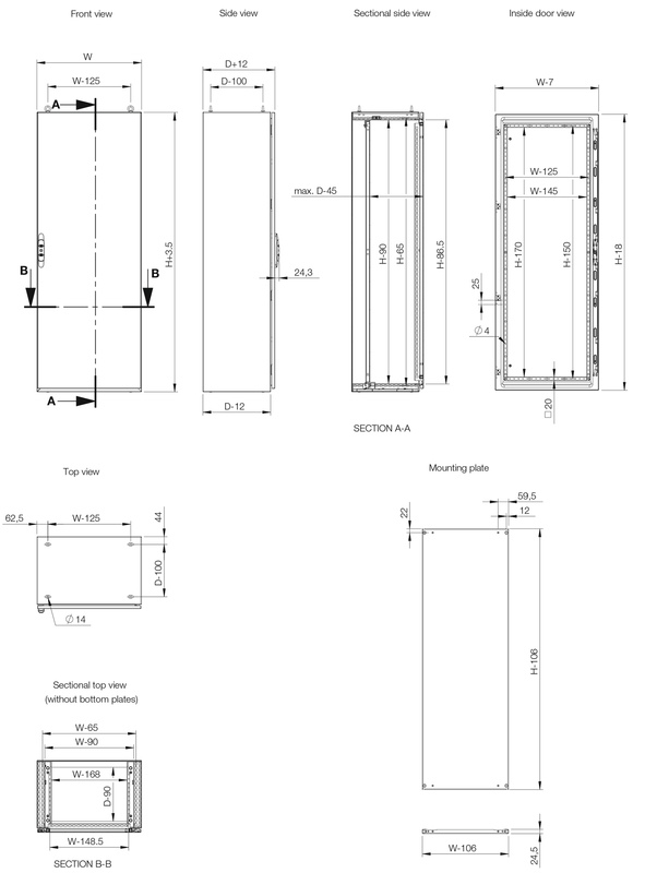 Напольный шкаф с монтажной панелью, однодверный, 1400x600x400 мм, IP 66 TYPE 4, 12, 13 IK 10  арт. EKS14064  купить у официального дистрибьютора в Санкт-Петербурге и Москве с доставкой.